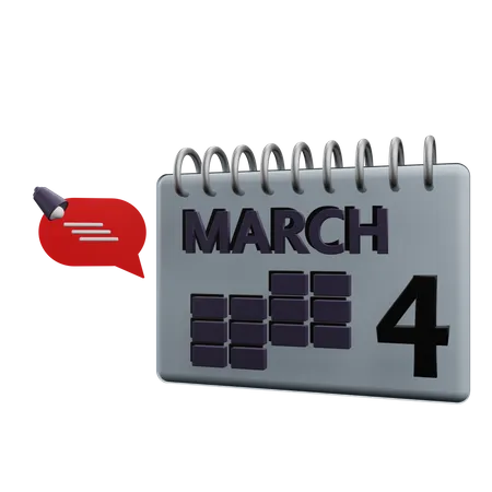 Calendário de 4 de março  3D Icon