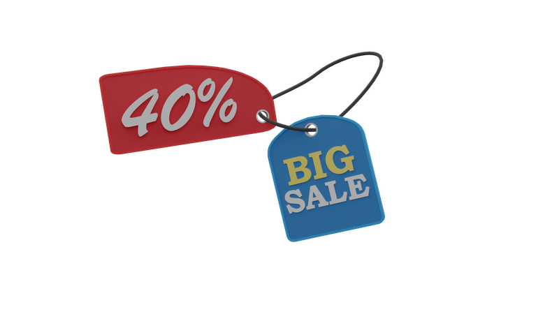 40 Percent Discount Big Sale Tag 3D Icon