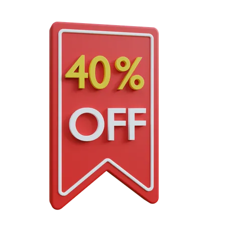 40 Percent Discount Tag 3D Icon