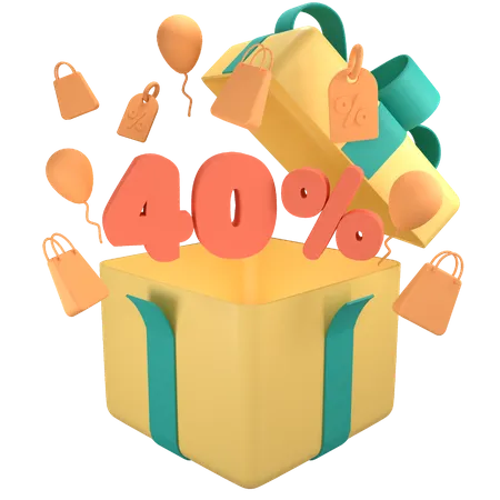 40 Percent Off Gift Box 3D Icon