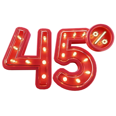 3 D Render Of 45 Discount Sale Neon Typography 3D Icon