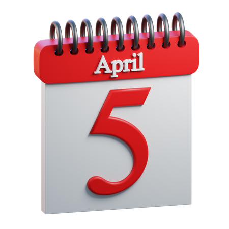 5 April Calendar  3D Icon