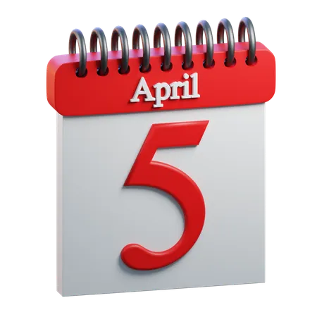5 April Calendar  3D Icon