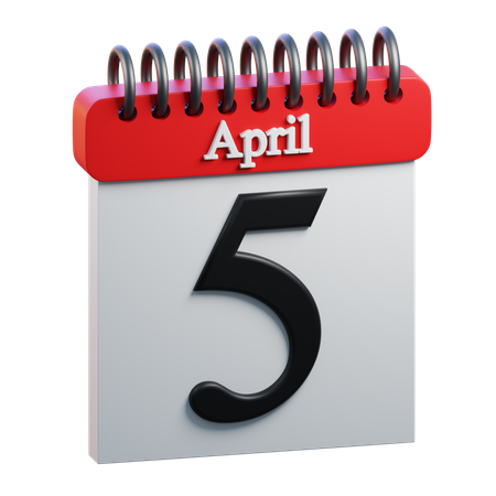 5 April Calendar  3D Icon