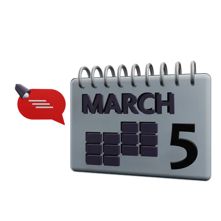 Calendário de 5 de março  3D Icon