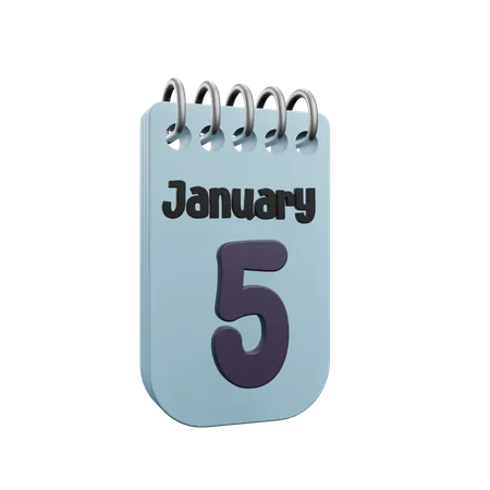 5 January Calender  3D Icon
