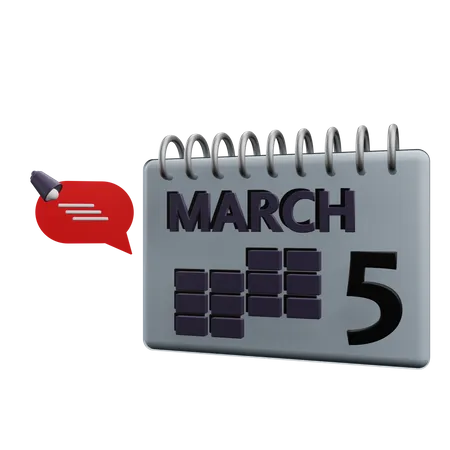 5 March Calender  3D Icon