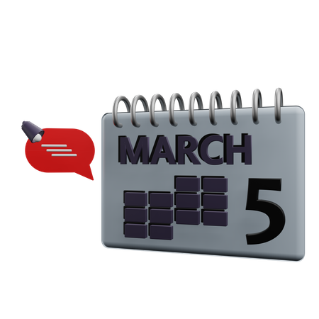 5 March Calender  3D Icon