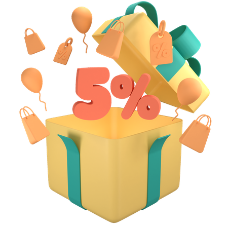5 Percent Off Gift Box  3D Icon