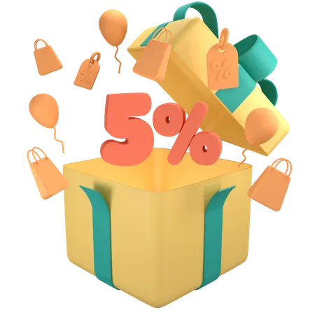 5 Percent Off Gift Box  3D Icon