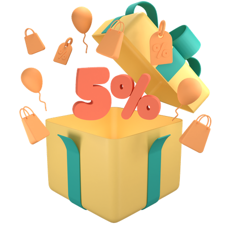 5 Prozent Rabatt auf Geschenkbox  3D Icon