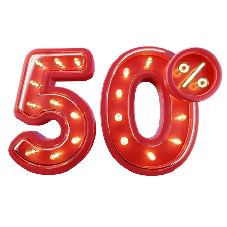 3 D Render Of 50 Discount Sale Neon Typography 3D Icon