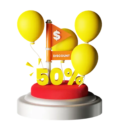 50 Percent Discount  3D Icon