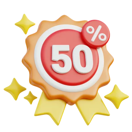 50 Percent Discount Badge  3D Icon