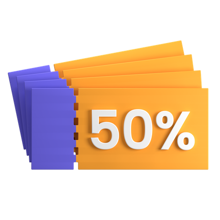 50 Percent Discount Coupon 3D Icon