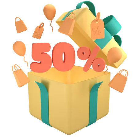 50 Percent Off Gift Box  3D Icon