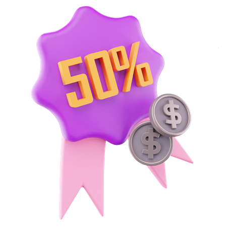 50 Percentage Discount 3D Icon