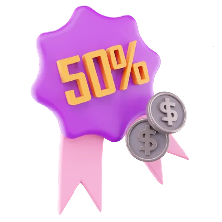 50 Percentage Discount 3D Icon
