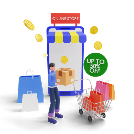 Shopping-App-Verkauf  3D Illustration