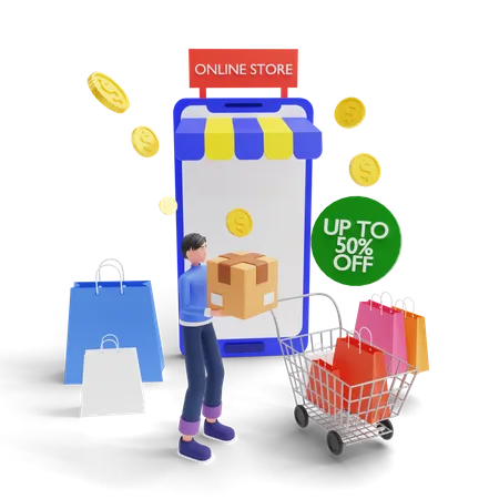 Shopping-App-Verkauf  3D Illustration