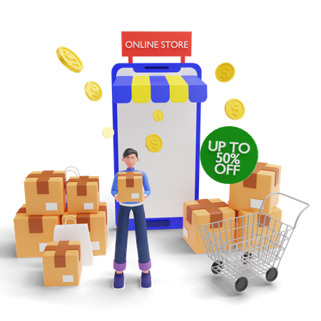 Shopping-App-Verkauf  3D Illustration