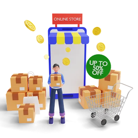 Shopping-App-Verkauf  3D Illustration