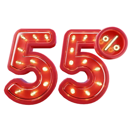 3 D Render Of 55 Discount Sale Neon Typography 3D Icon