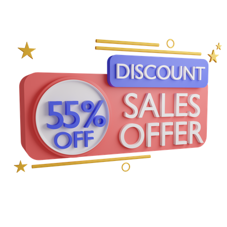 55 Percentage Sales Offer 3D Icon