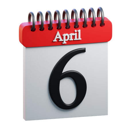 6 April Calendar  3D Icon