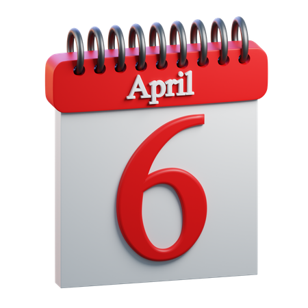 6 April Calendar  3D Icon