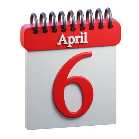 6 April Calendar  3D Icon