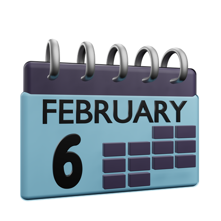 6 February Calender  3D Icon