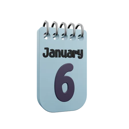 6 January Calender  3D Icon