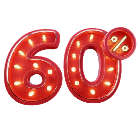 3 D Render Of 60 Discount Sale Neon Typography 3D Icon