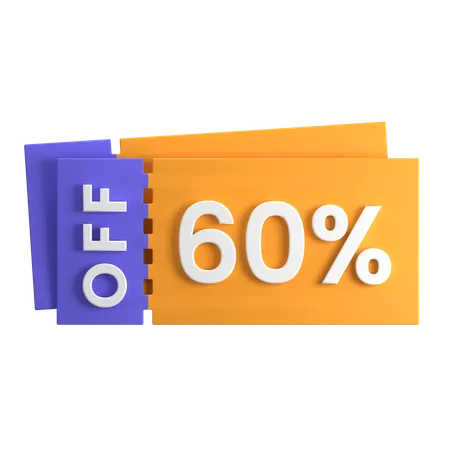 60 Percent Discount Coupon  3D Icon