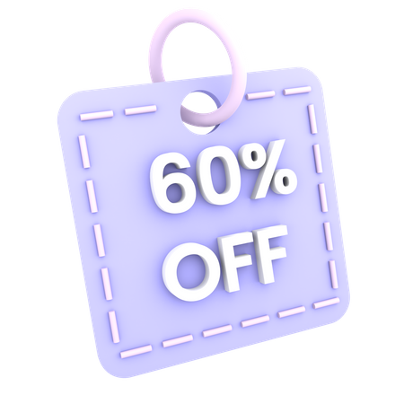 60 Percent Discount Tag 3D Icon