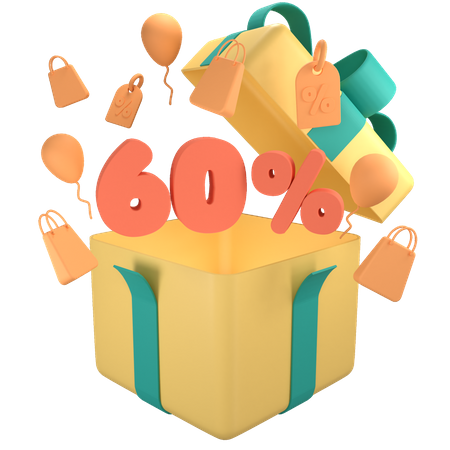 60 Percent Off Gift Box  3D Icon