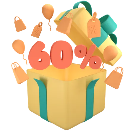 60 Percent Off Gift Box  3D Icon