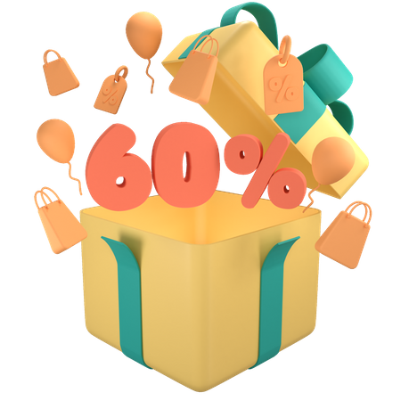 60 Percent Off Gift Box  3D Icon