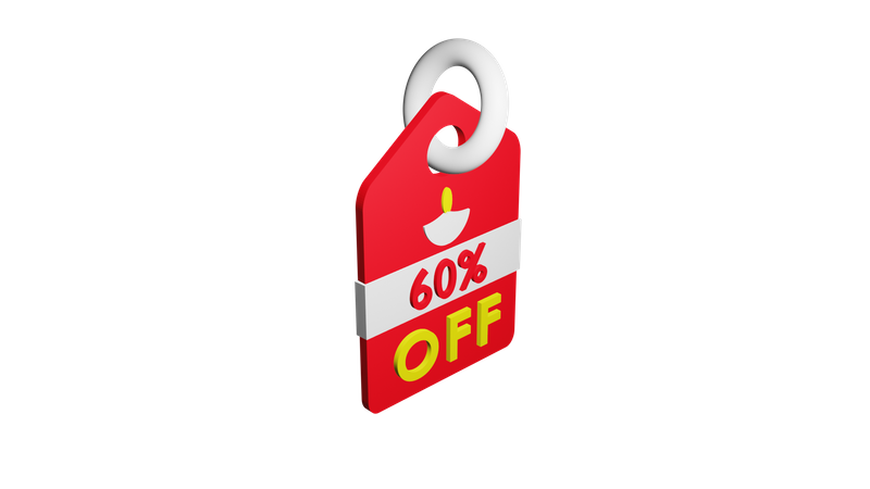60 Percentage Discount Tag 3D Icon