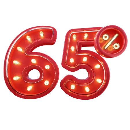 3 D Render Of 65 Discount Sale Neon Typography 3D Icon