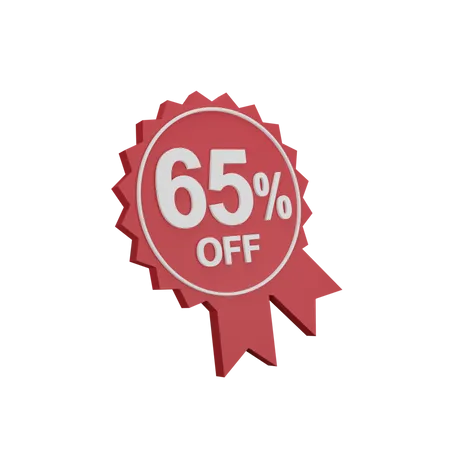 65 Percent Discount Badge  3D Icon