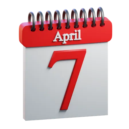 7 April Calendar  3D Icon
