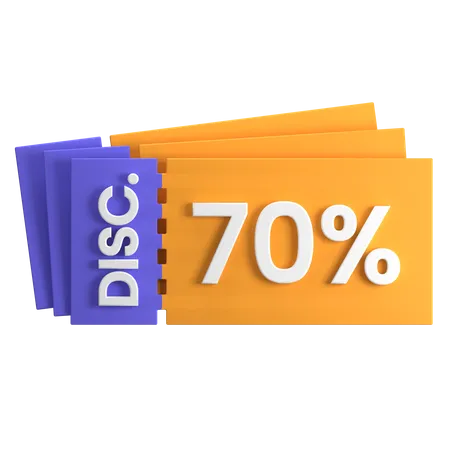 70 Percent Discount Coupon 3D Icon