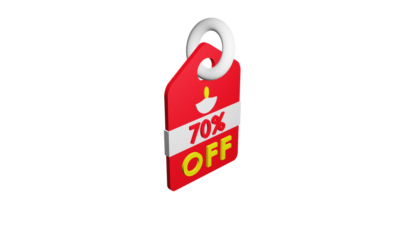 70 Percent Discount Tag 3D Icon