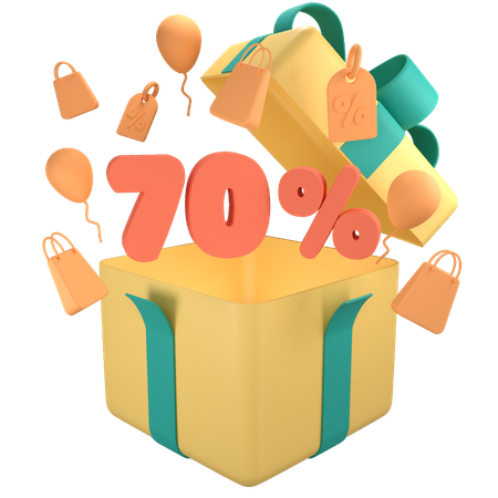 70 Percent Off Gift Box  3D Icon