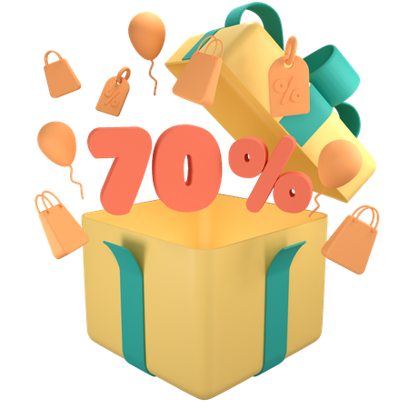 70 Percent Off Gift Box  3D Icon