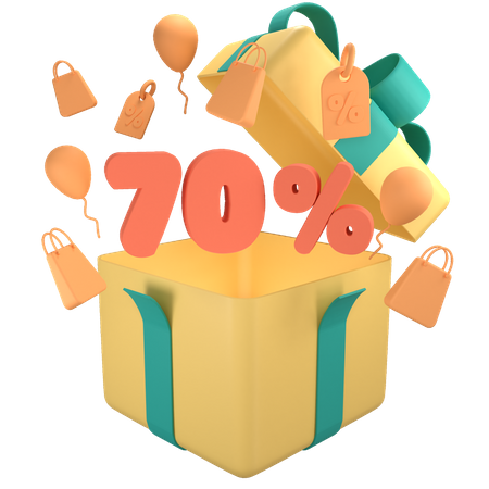 70 Percent Off Gift Box 3D Icon