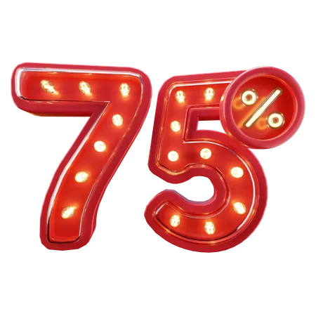 3 D Render Of 75 Discount Sale Neon Typography 3D Icon