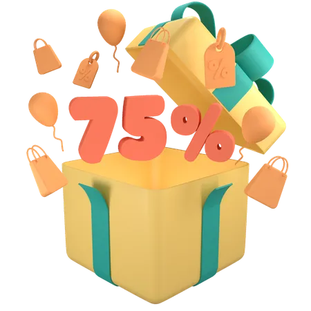 75 Percent Off Gift Box  3D Icon